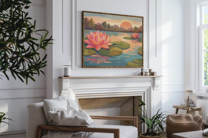 Mid Century Lotus Pond Print