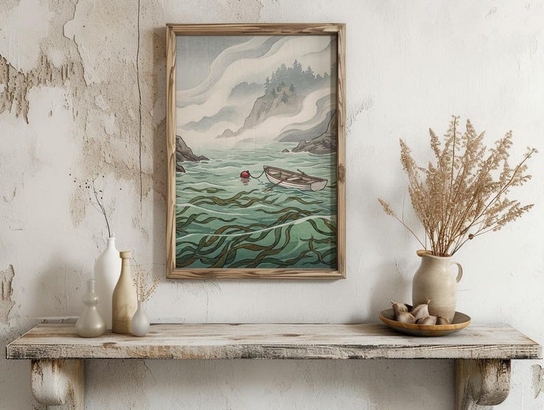 Ukiyo-e Coastal Cove Print