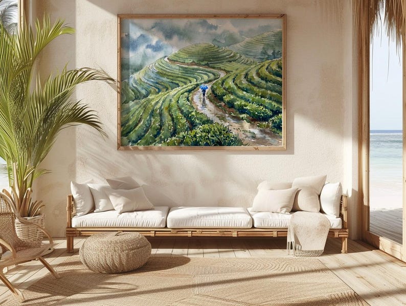 Tea Plantation Watercolor