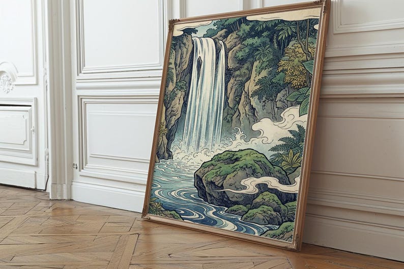 Ukiyo-e Waterfall Print