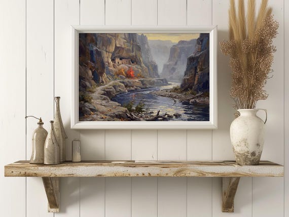 Thanksgiving Canyon River Oil Painting Print