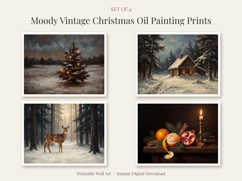 Moody Vintage Christmas Oil Painting Prints