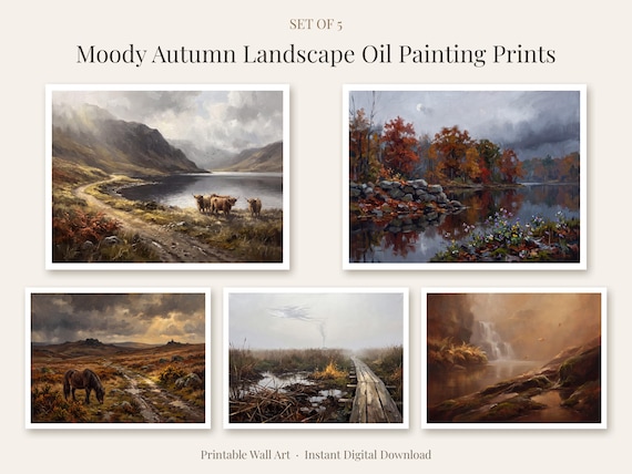 Thanksgiving Moody Autumn Landscape Set of 5