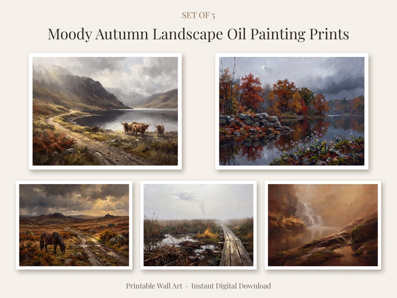 Thanksgiving Moody Autumn Landscape Set of 5