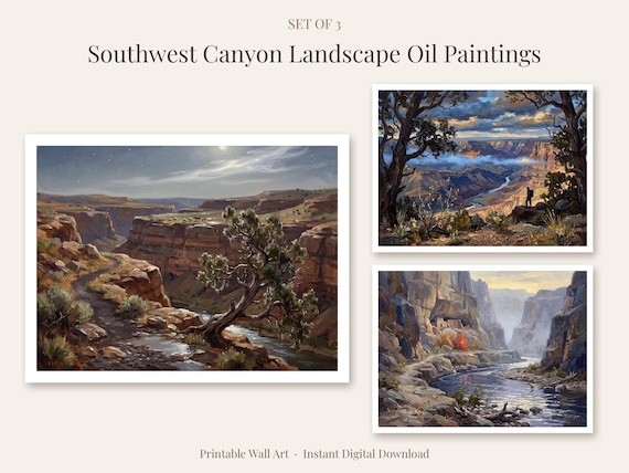Southwest Canyon Landscape Oil Paintings Set of 3