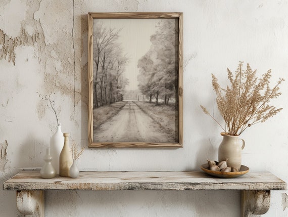 Thanksgiving Autumn’s Hushed Lane Black & White Sketch Printable Wall Art