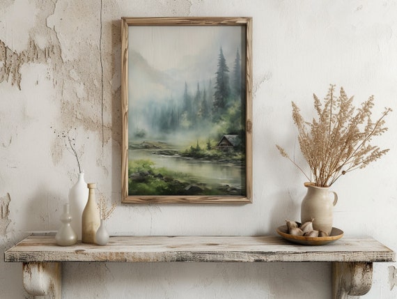 Christmas Gift Tranquil Cabin in the Pines Printable Landscape