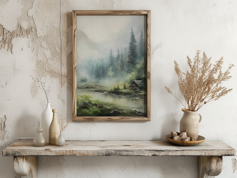 Christmas Gift Tranquil Cabin in the Pines Printable Landscape