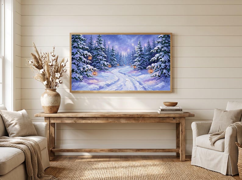 Frame TV Art Snowy Lantern Path