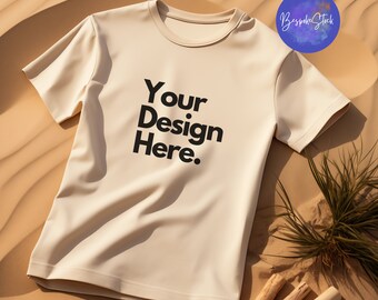 Gildan 5000-mockup, Gildan 5000 Sand, platliggend mockup, Boho-mockup, digitale download