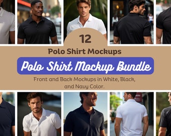 Polo Shirt Mockup Bundle, Front and Back, Business Polo Shirt, Blank Polo Shirt Template, Black, White, Navy