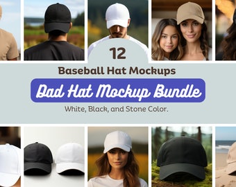 Baseball Hat Mockup / Dad Hat Mockup Bundle, Black Hat and White Hat Mockup, Cap Mockup, Blank Hat Mockup