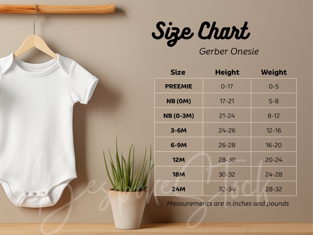 Gerber Size Chart, Onesie Size Chart, Infant Size Chart, Bodysuit Size