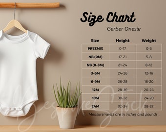 Gerber Size Chart, Onesie Size Chart, Infant Size Chart, Bodysuit Size Chart