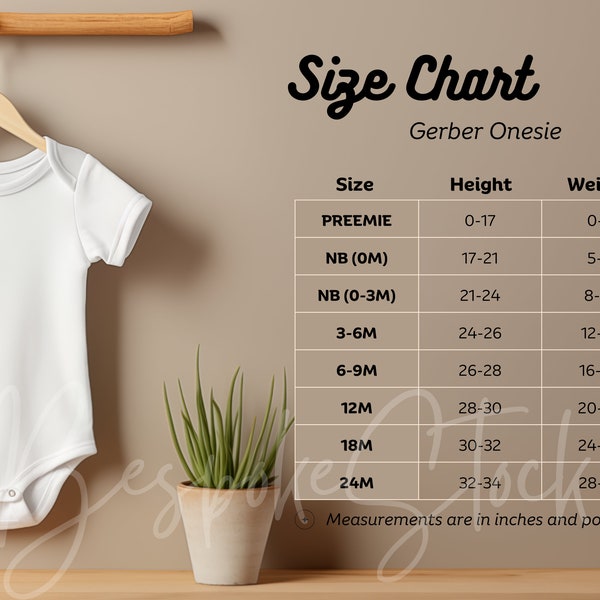 Gerber Size Chart, Onesie Size Chart, Infant Size Chart, Bodysuit Size Chart