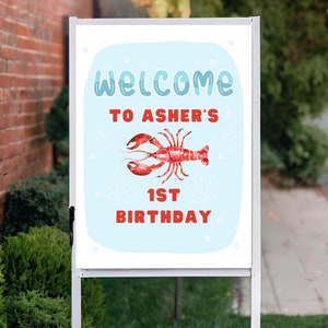 Pinch Me I&#39;m One Birthday Welcome Sign, Ofishally One Birthday Theme, Crawfish Boil, Customizable Crawfish Poster, O Fishally One Banner
