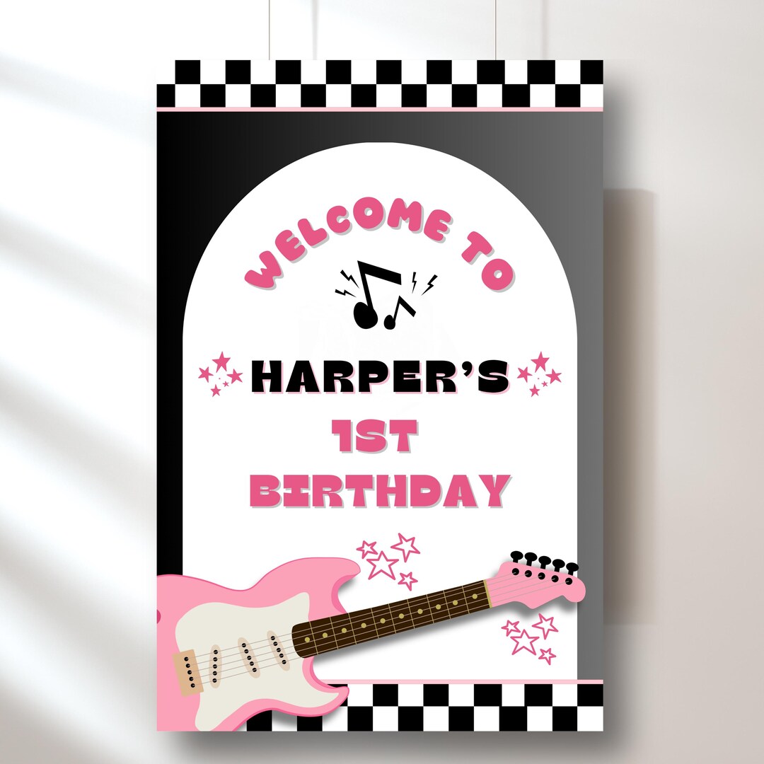 One Rocks Girls Birthday Welcome Sign, First World Tour Poster, Pink ...
