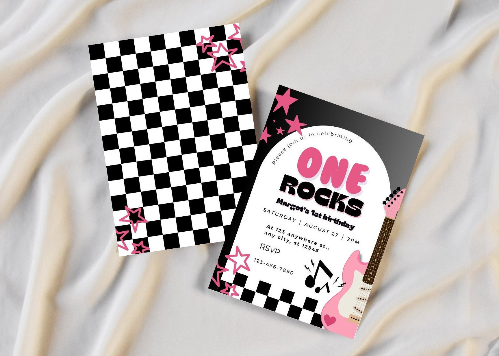 One Rocks Girls Birthday Invitation, First World Tour Invite, Pink Rock ...