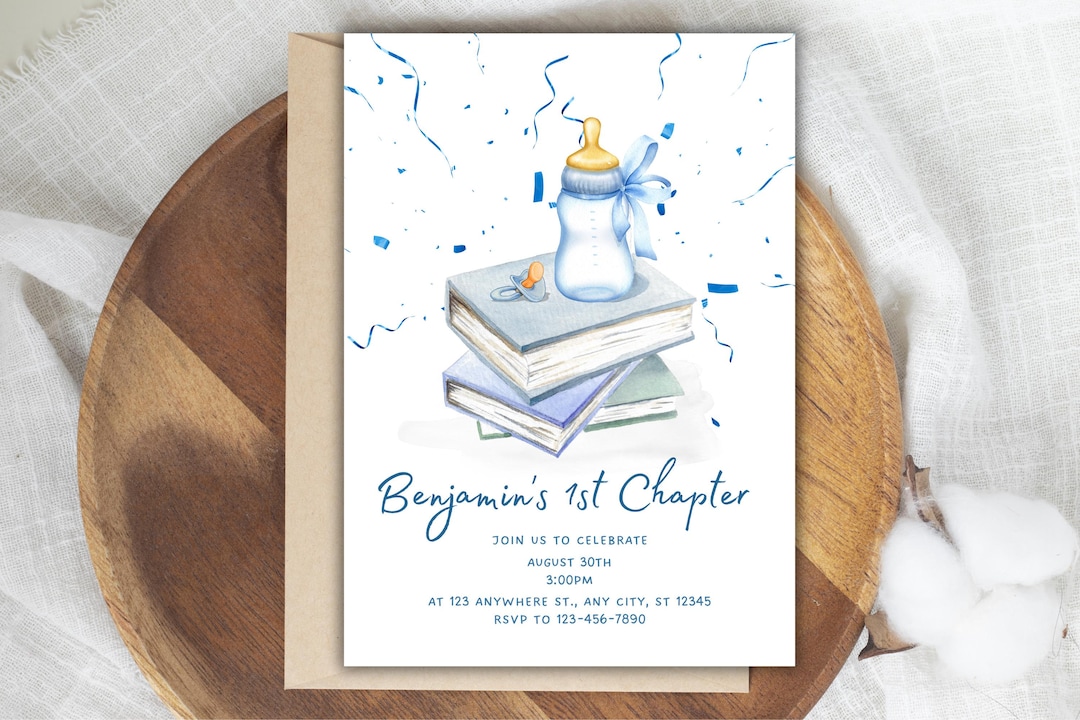 1st Chapter Closed Boys Birthday Invitation, First Chapter Storybook ...