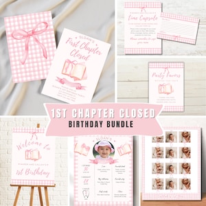 1st Chapter Closed Party Bundle Pack, Storybook Invite, Book Themed 1st Birthday, One For The Books, Pink Library Party, Chapter One Pack