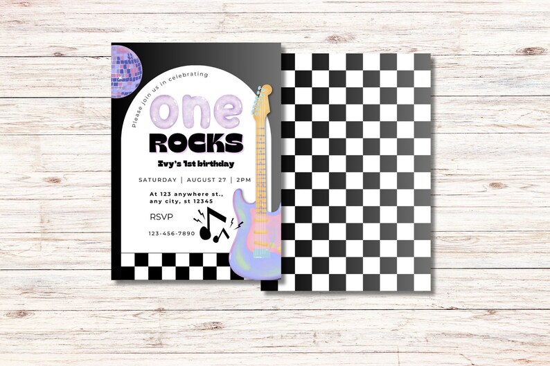 One Rocks First Birthday One Rocks Girls Birthday Invitation, First World Tour Invite, Purple ...