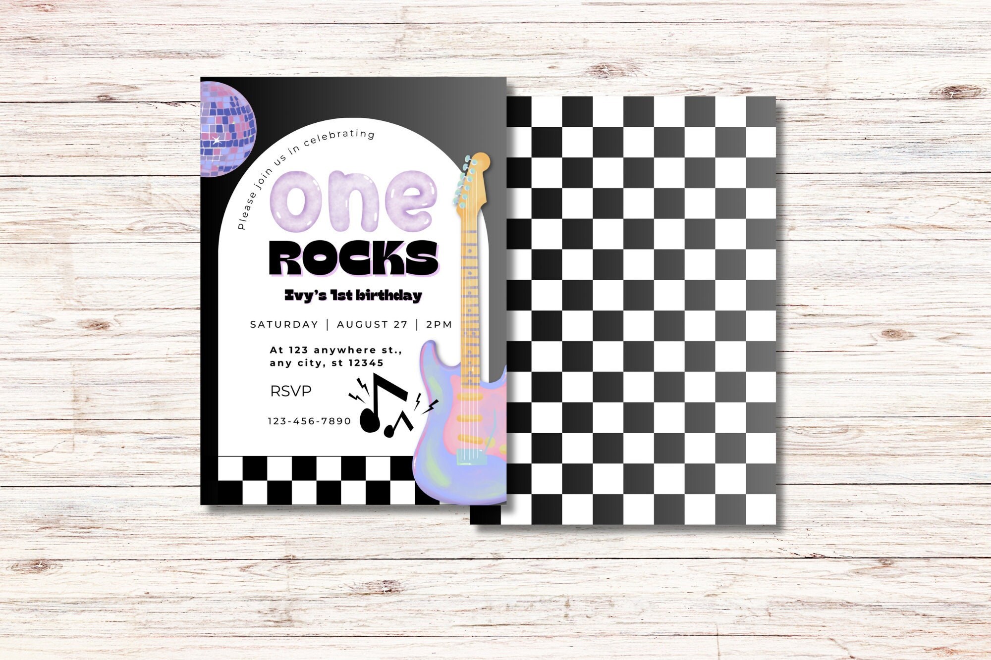 One Rocks Girls Birthday Invitation, First World Tour Invite, Purple ...