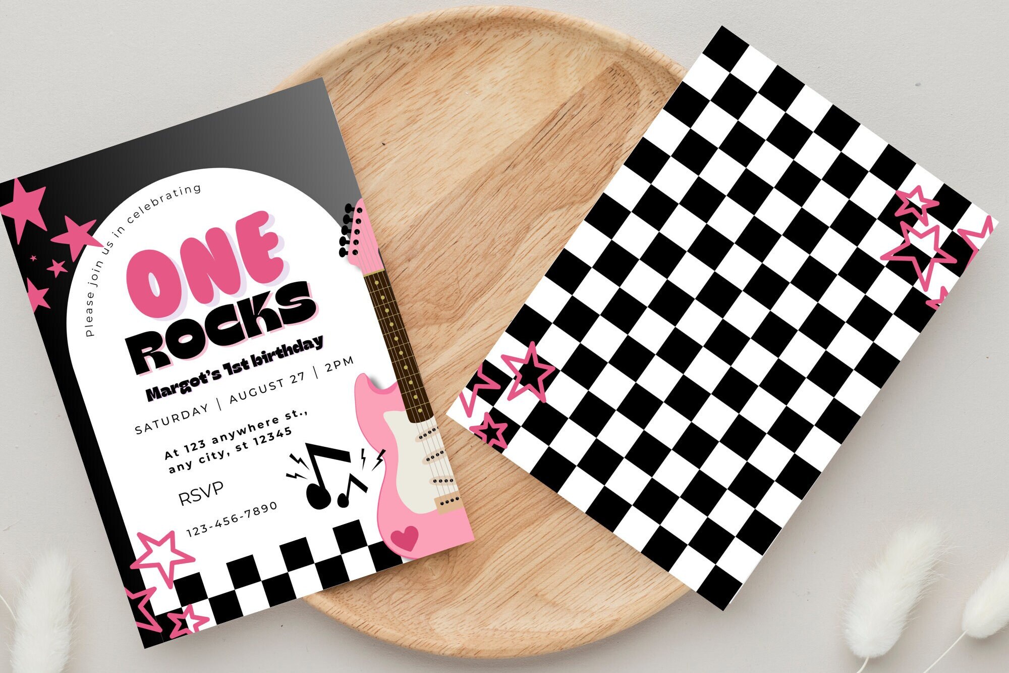 One Rocks Girls Birthday Invitation, First World Tour Invite, Pink Rock ...