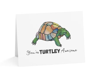 You're Turtley Awesome Greeting card, cute watercolor tortoise card, blank inside card