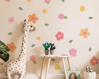 Boho Blumen Wandsticker Aquarell: Wiederablösbares Kinderzimmer Dekor