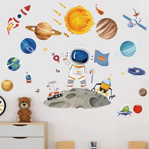 Adesivi murali 3D con pianeti e astronauti, adesivi creativi per la cameretta dei bambini, decorazioni murali in PVC rimovibili, decorazioni per la camera dei ragazzi, tema dello spazio.