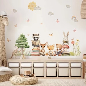 Adesivi murali didattici con simpatici animali del bosco per la cameretta dei bambini, la cameretta dei bambini, il soggiorno, la carta da parati della camera dei bambini, la decorazione della casa