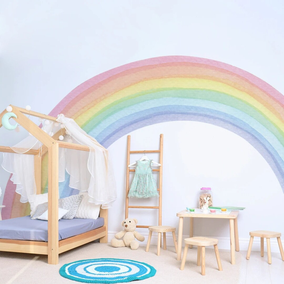 Pastel Rainbow Wall Decal: Large Nursery Mural, Playroom Decor - Etsy