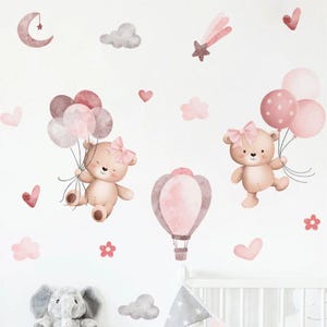 Cute Cartoon Bear Balloon Wall Stickers for Kids Room, Nursery, Baby Girls & Boys Room Décor, Kindergarten Wall Decals, Home Decoration