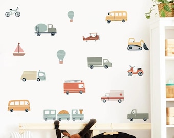 Watercolor Car Wall Decals: Vintage Vehicle Stickers for Nursery