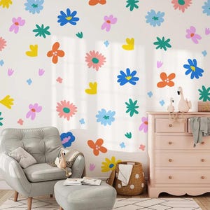 Cartoon Colored Flowers Wall Stickers for Kids Room Nursery Wallpapers Children Bedroom Nordic Style Wall Art Home Decoration