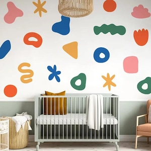 Multicolored Shape Wall Decals – Colorful DIY Wall Stickers, Removable Art for Kids Room, Nursery & Boys/Girls Bedroom Decor