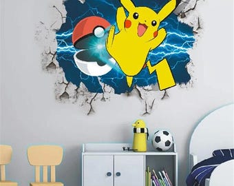 Cartoon Pika Inspired Wall Stickers for Kids Room, Kindergarten, Living Room, Bedroom DIY Wall Décor, Animated Poster, Gaming Decal