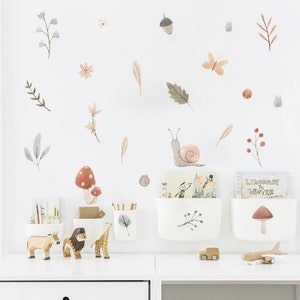 Boho Nursery Wall Decals Cartoon Snail Mushroom Leaves Removable DIY Vinyl Nursery Wall Stickers Kids Room Interior Decor Baby Shower Gift