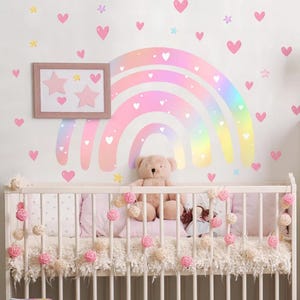 Nursery Wall Stickers Rainbow Love Stars Wall Decals, Removable Cartoon Decals, Peel and Stick Mural for Kids Baby Room Bedroom Decoration