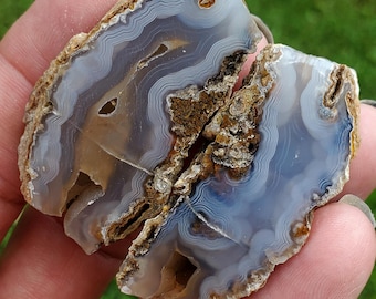 Rare, sweet Arizona Blue Agate nodule pair! Full nodule cut and polished by me.