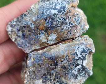 New Sapphire Sky Moss Agate pair, from Arizona.