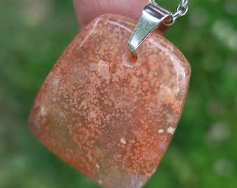 RARE Tennessee Strawberry Patch Agate pendant, on a 22" stainless steel chain.