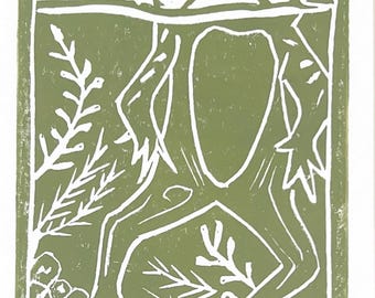 Frog Pond: Original Linoleum Print,  4”x6” Small Print, Linocut Art