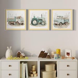 Tractor Nursery Print - Boy Playroom Print Set of 3 - Printable Nursery Decor - Truck Nursery Art Download - Farmer Nursery Wall Decor