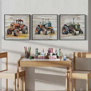 Tractor Prints for Boy Nursery - Three Piece Wall Art - Tractor Playroom Wall Art - Old Tractors Nursery Art - Farm Theme Nursery Prints