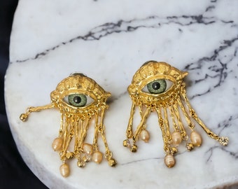 Crazy Eye Earrings, Vintage Eye Jewelry, Weird Jewelry, Gothic Earrings, Victorian Style Earrings, Dangle Earrings, Gift For Her