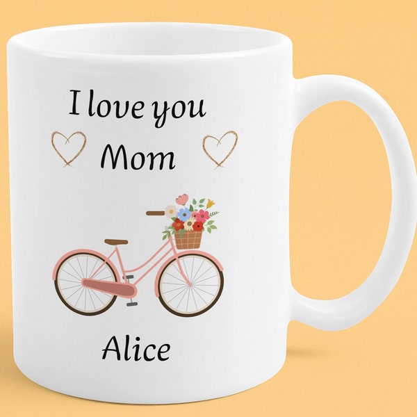 Taza de bicicleta floral de mamá, taza personalizada de mamá bicicleta, mamá ciclista, Taza de mamá nueva, Regalo para mamá, Taza para mamá