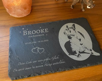 Memorial plaque, gravestone, slate including stand (free shipping within Germany)