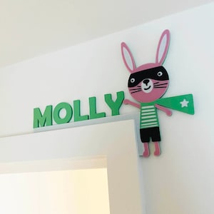 Bunny Name Corner Door Sign, Kids Wall Name Plaque, Gift Baby Personalise Sign, Cartoon Made to Order Home Decor Wall Sign, Custom Made