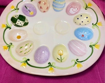 Easter egg heavy ceramic deviled eggs tray multicolor